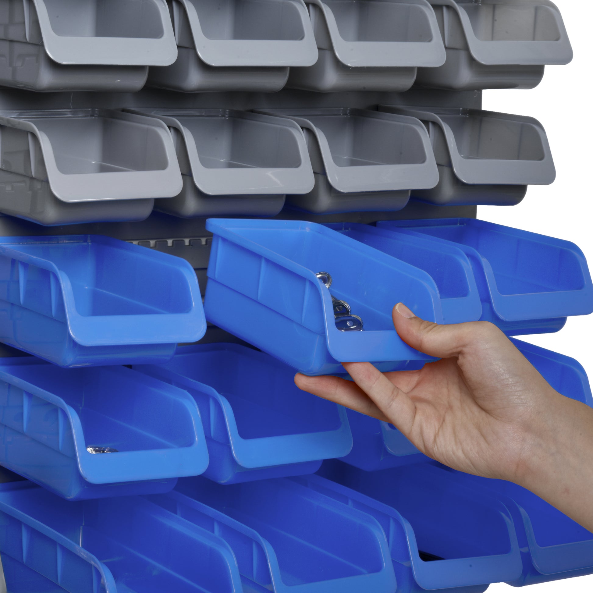 Wall Shelf with Stackable Boxes 44 pcs Tool Pegboard Tool Holder Tool Wall for Workshop Storage Bins Hook Set PP Blue 54x22x95 cm