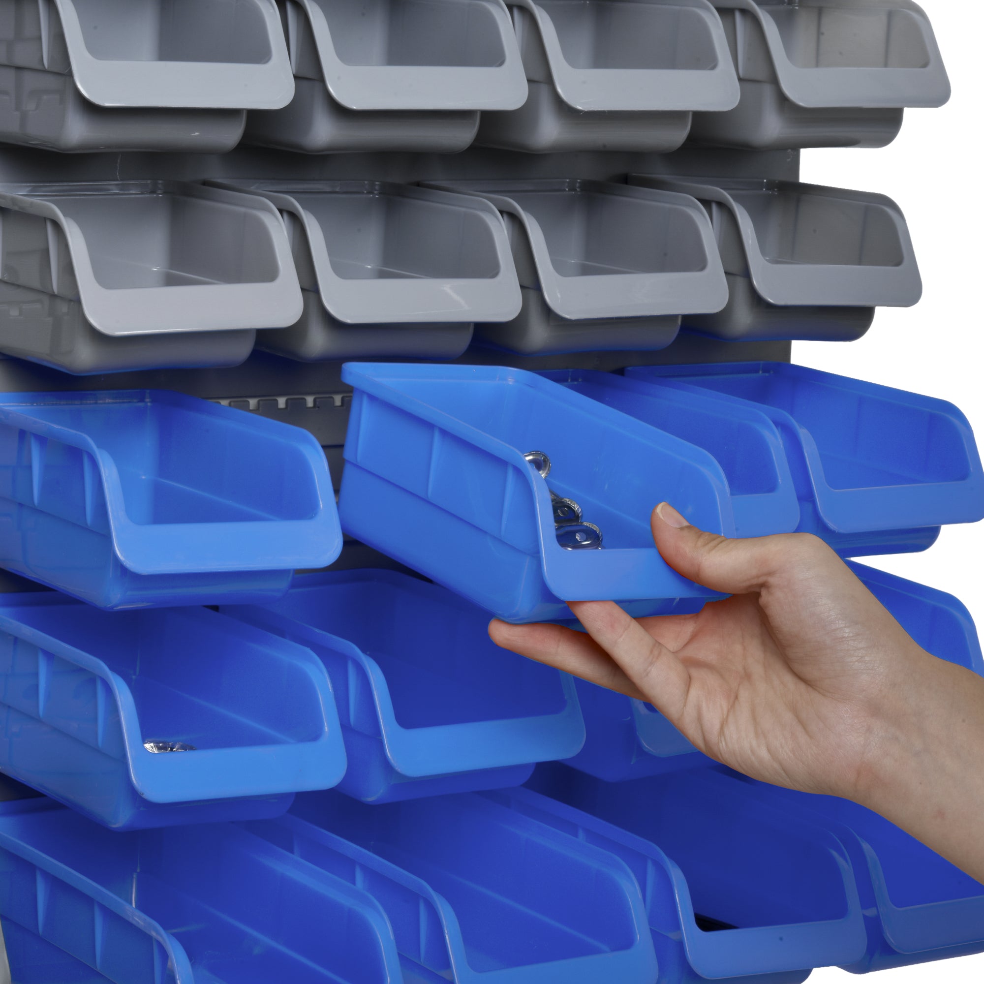 Wall Shelf with Stackable Boxes 44 pcs Tool Pegboard Tool Holder Tool Wall for Workshop Storage Bins Hook Set PP Blue 54x22x95 cm