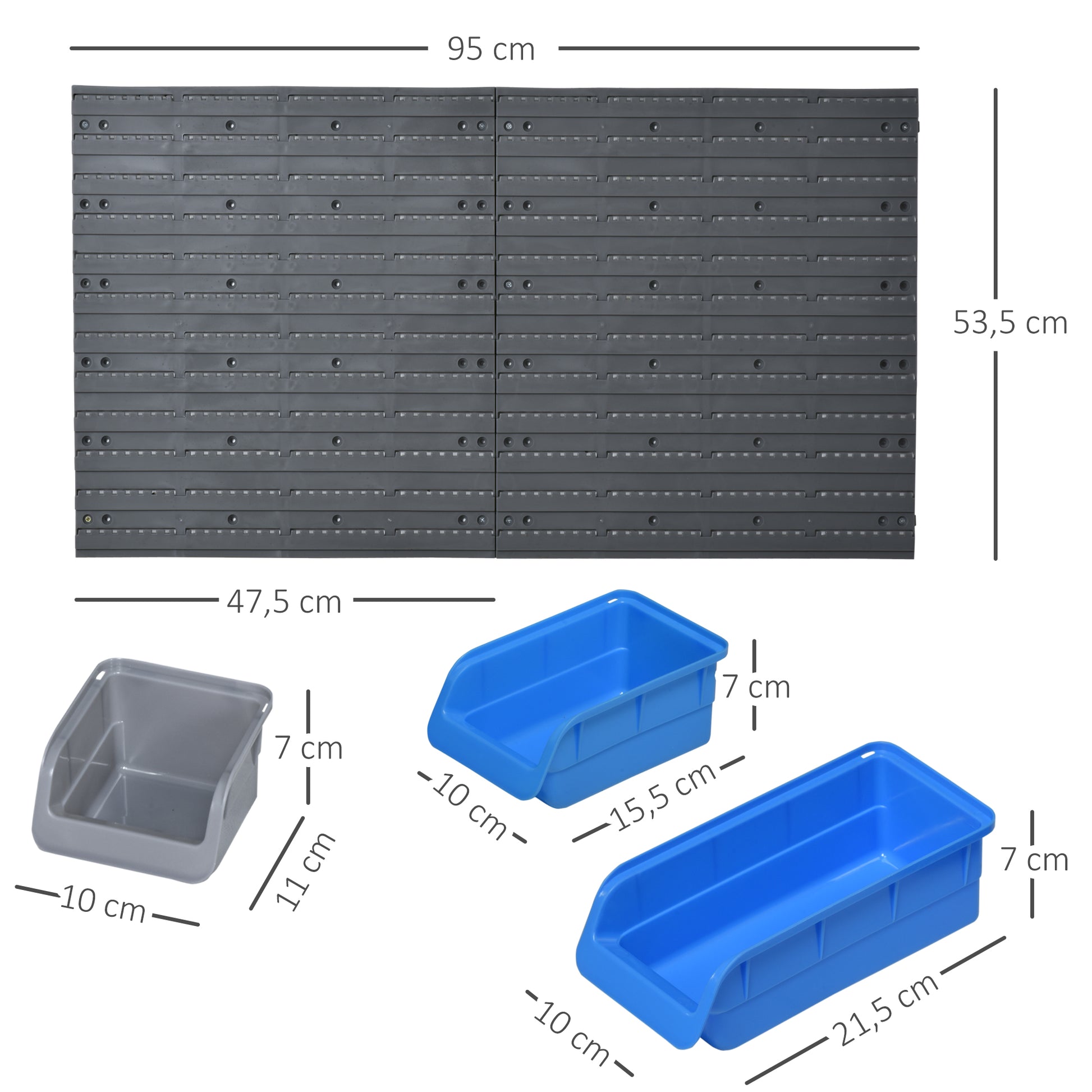 Wall Shelf with Stackable Boxes 44 pcs Tool Pegboard Tool Holder Tool Wall for Workshop Storage Bins Hook Set PP Blue 54x22x95 cm