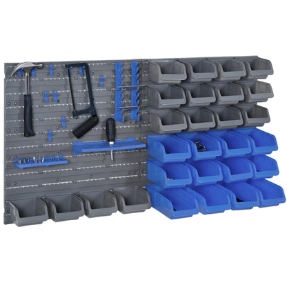 Wall Shelf with Stackable Boxes 44 pcs Tool Pegboard Tool Holder Tool Wall for Workshop Storage Bins Hook Set PP Blue 54x22x95 cm