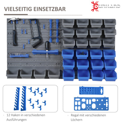 Wall Shelf with Stackable Boxes 44 pcs Tool Pegboard Tool Holder Tool Wall for Workshop Storage Bins Hook Set PP Blue 54x22x95 cm