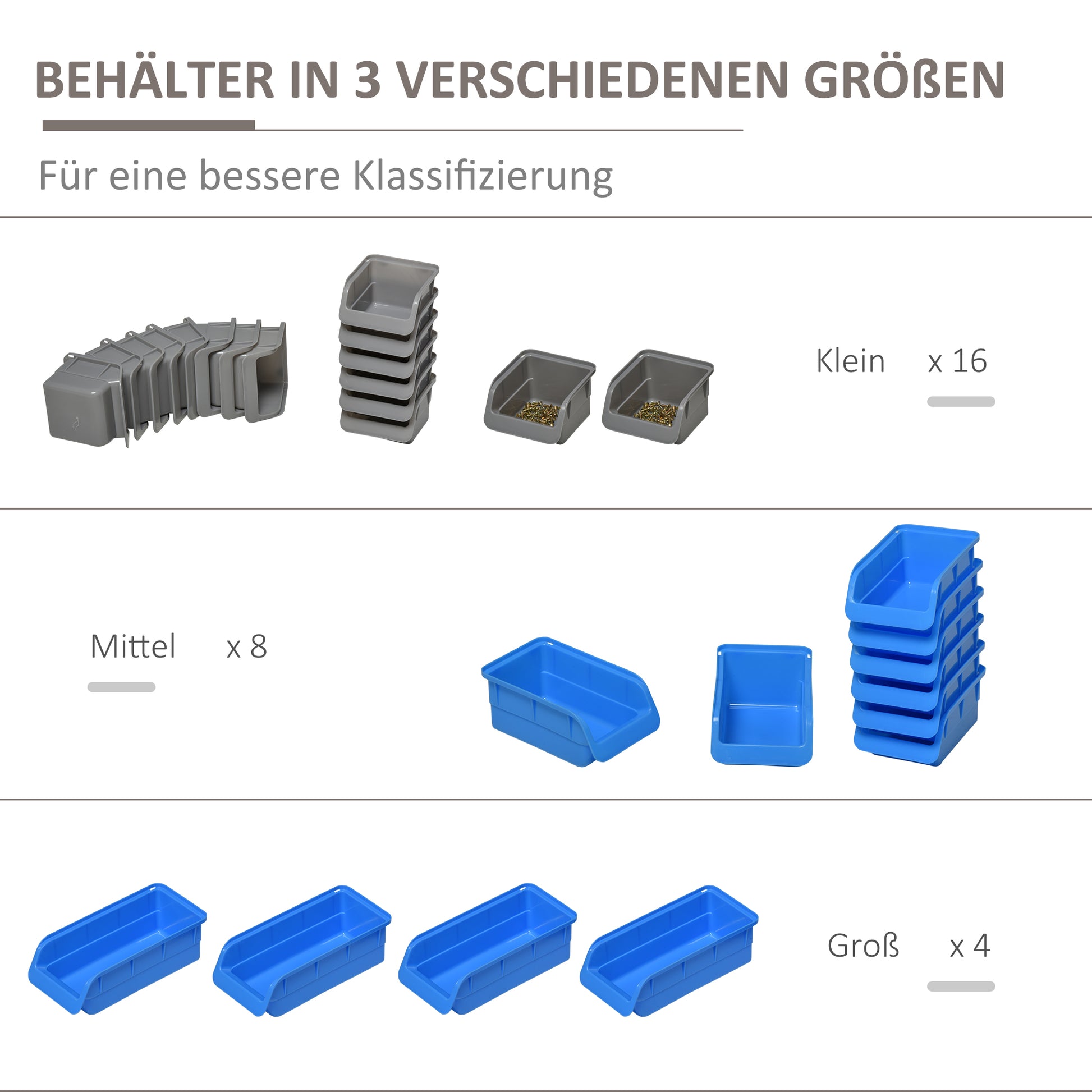 Wall Shelf with Stackable Boxes 44 pcs Tool Pegboard Tool Holder Tool Wall for Workshop Storage Bins Hook Set PP Blue 54x22x95 cm