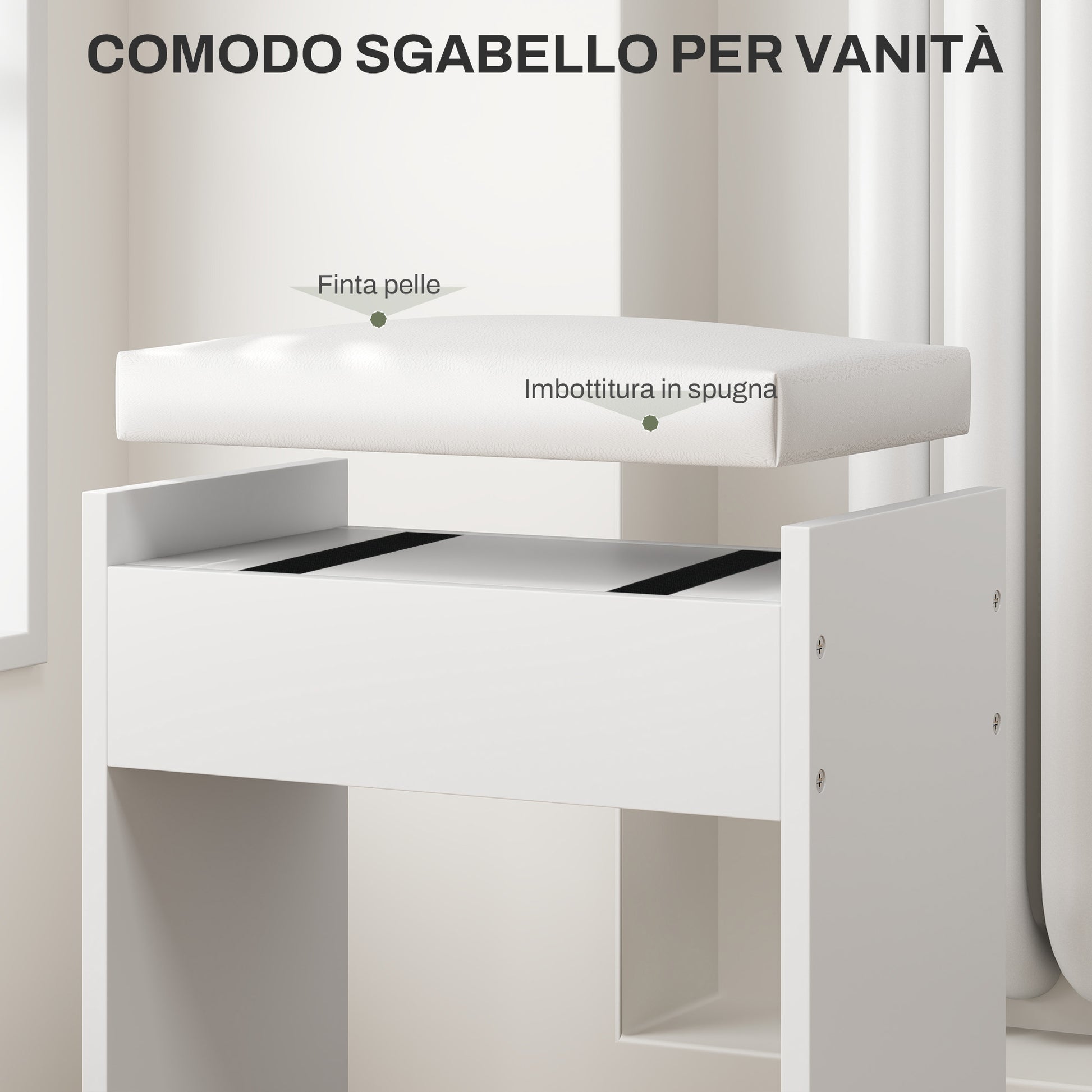 Makeup Table Set with Mirror and 5 Drawers 97.2x44.5x136.5 cm and Padded Makeup Stool 40x24x46 cm, White