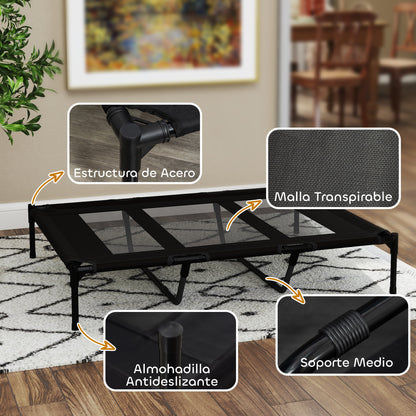 Portable Elevated Bed for Dogs Cats with Breathable Mesh Zone and Oxford Fabric for Indoor Outdoor 122x92x23 cm Black