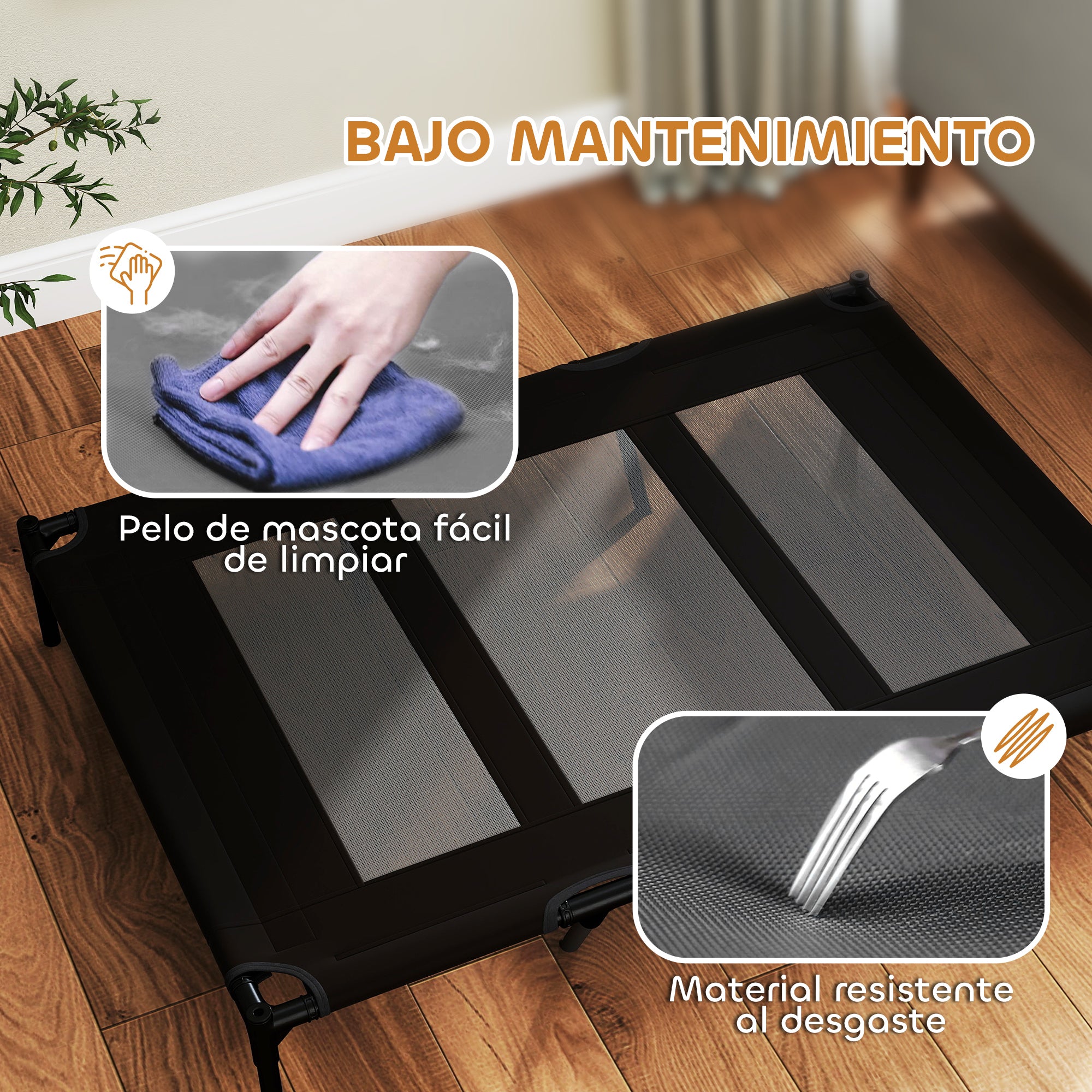 Portable Elevated Bed for Dogs Cats with Breathable Mesh Zone and Oxford Fabric for Indoor Outdoor 122x92x23 cm Black