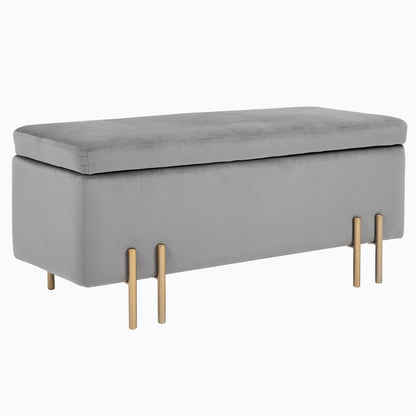 70L Storage Ottoman Upholstered Velvet Storage Bench with Metal Legs for Entryway Living Room 100x40x42 cm Light Grey