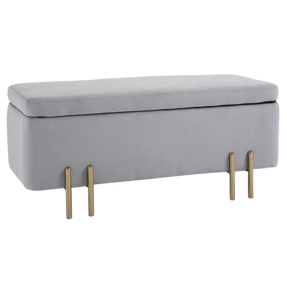 70L Storage Ottoman Upholstered Velvet Storage Bench with Metal Legs for Entryway Living Room 100x40x42 cm Light Grey