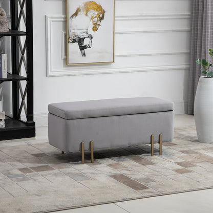 70L Storage Ottoman Upholstered Velvet Storage Bench with Metal Legs for Entryway Living Room 100x40x42 cm Light Grey