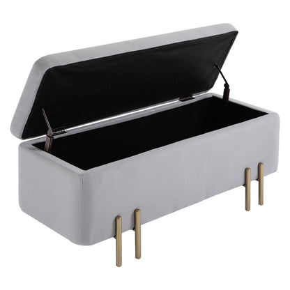70L Storage Ottoman Upholstered Velvet Storage Bench with Metal Legs for Entryway Living Room 100x40x42 cm Light Grey