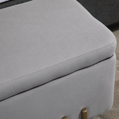 70L Storage Ottoman Upholstered Velvet Storage Bench with Metal Legs for Entryway Living Room 100x40x42 cm Light Grey