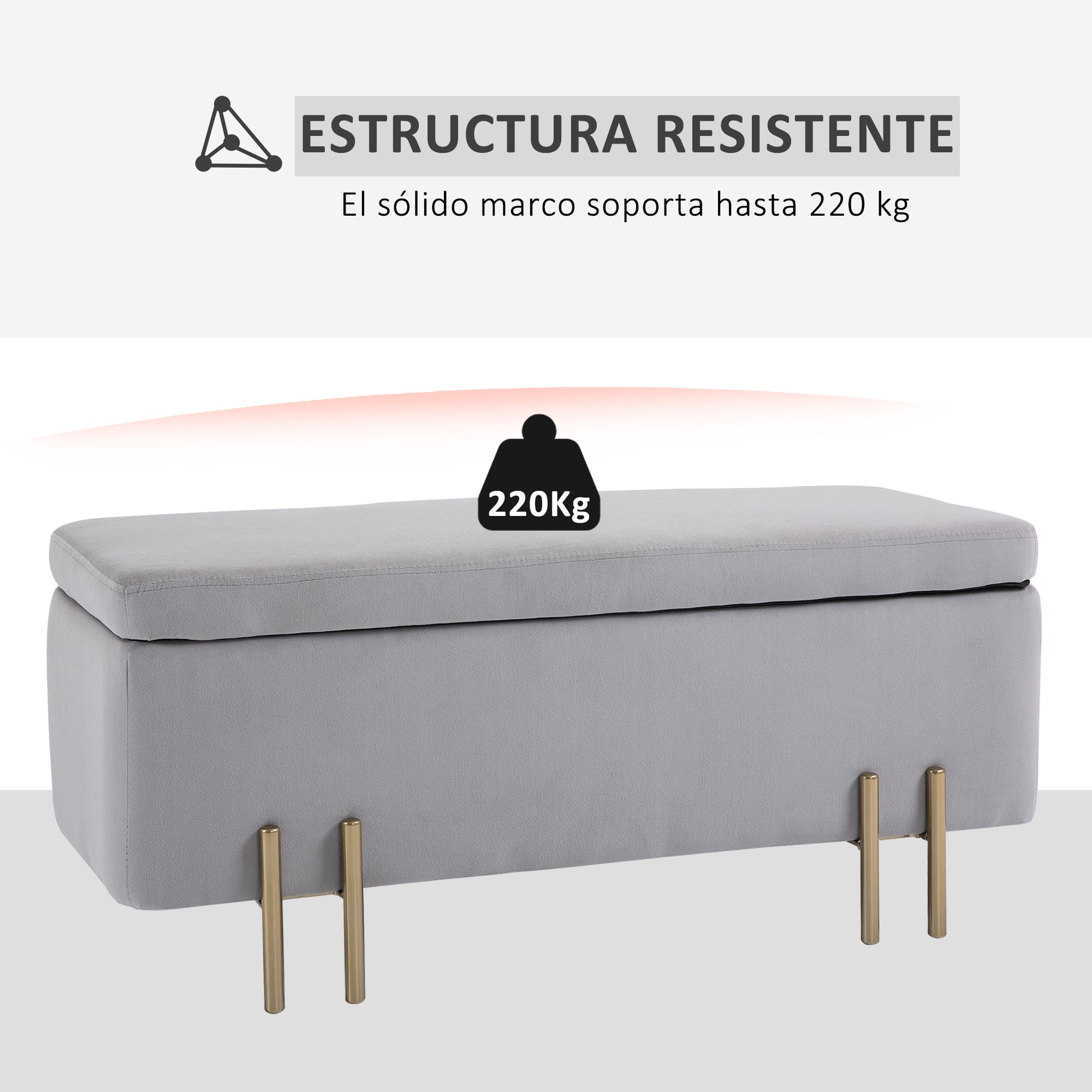 70L Storage Ottoman Upholstered Velvet Storage Bench with Metal Legs for Entryway Living Room 100x40x42 cm Light Grey