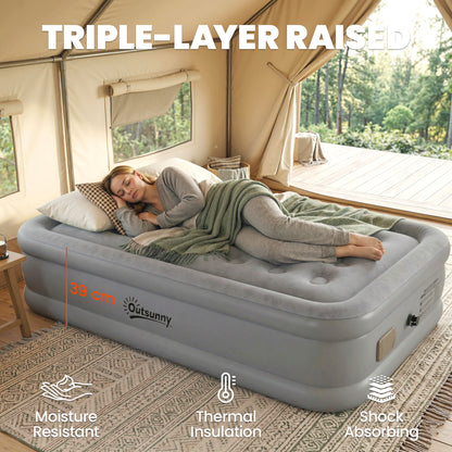 Self-Inflating Single Air Mattress with Built-In Electric Pump — Inflates in 3 Minutes, Flocked Surface, Waterproof Portable Guest Bed for Camping & Home (190 x 97 x 39 cm)