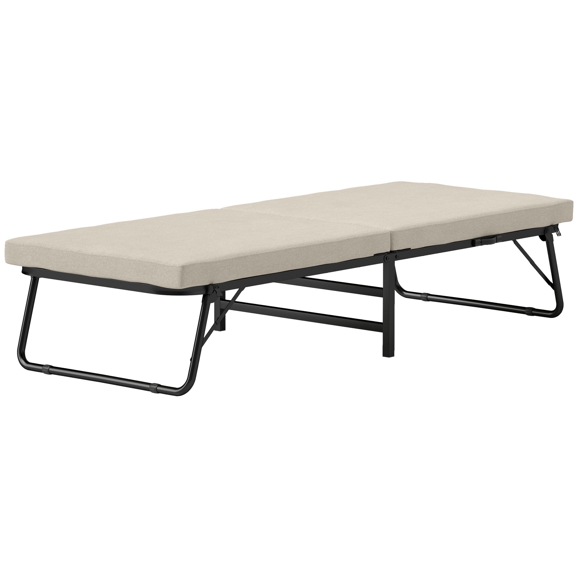 Folding Bed 70x180 cm with Foam Mattress Foldable Bed with Adjustable Backrest in 5 Positions and Wheels Guest Bed Load 120 kg Cream