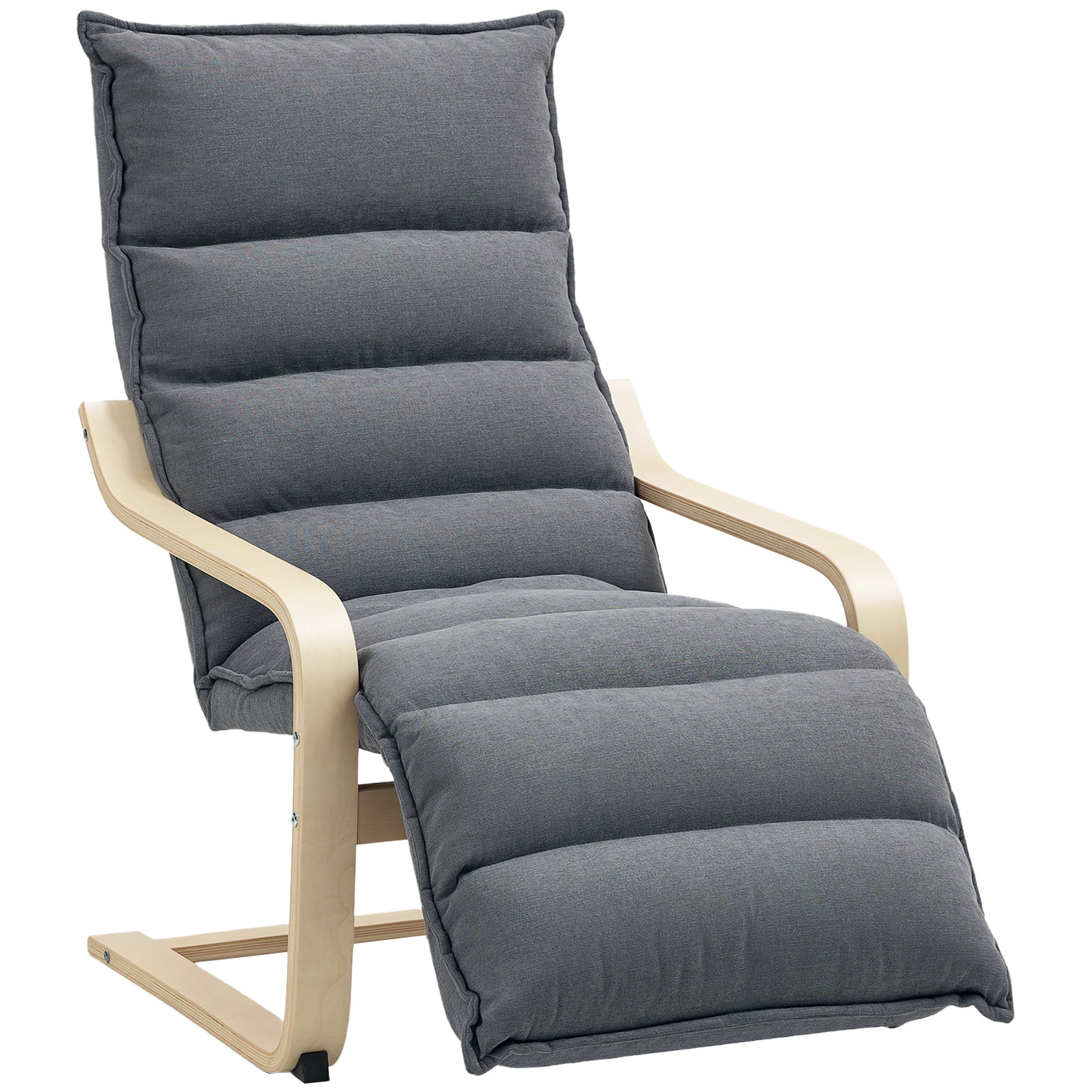 Dark Grey Wooden Bedroom Relax Armchair with Velvet Upholstery, Adjustable Footrest, Modern Design for Living Room and Lounge