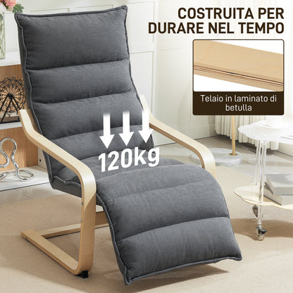 Dark Grey Wooden Bedroom Relax Armchair with Velvet Upholstery, Adjustable Footrest, Modern Design for Living Room and Lounge
