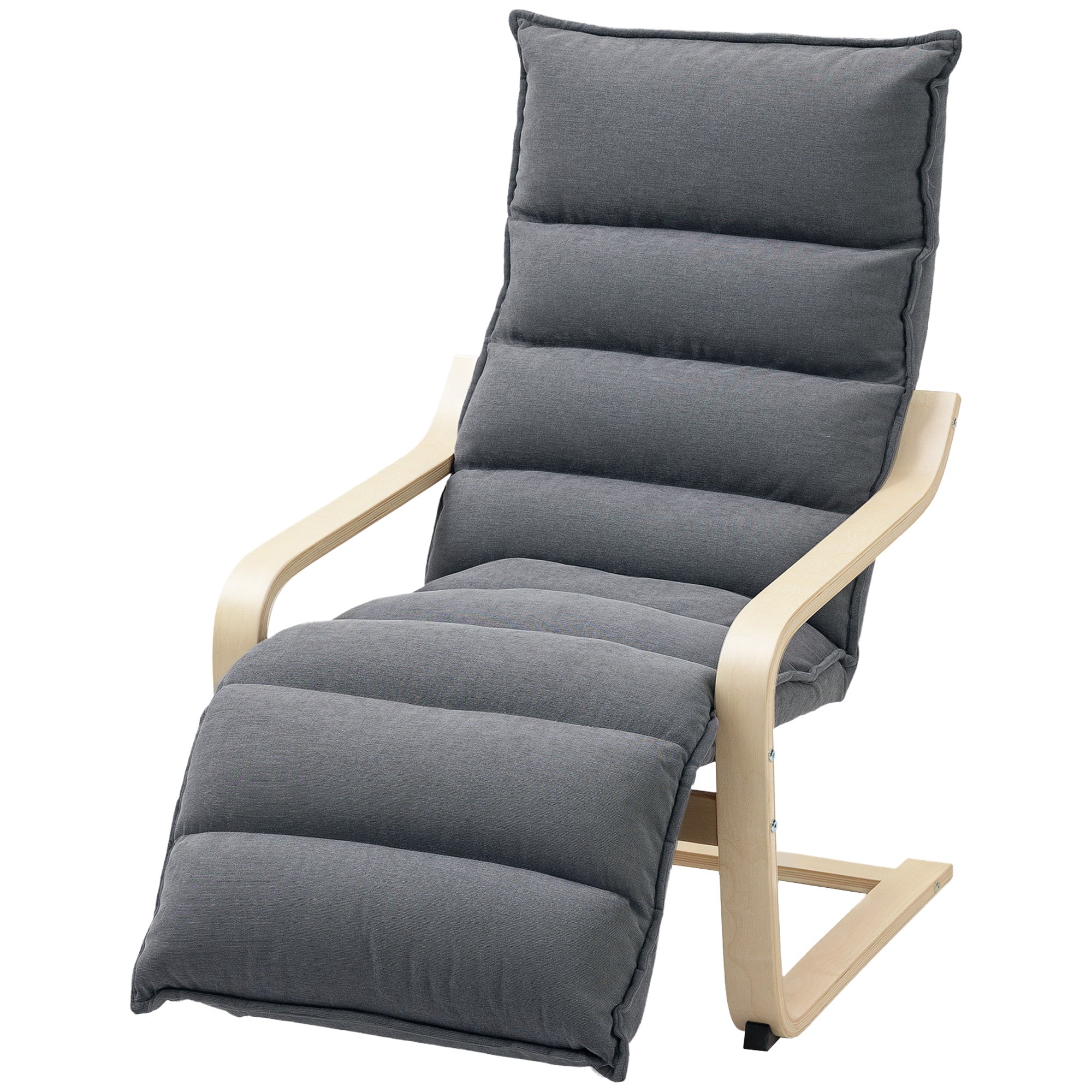 Dark Grey Wooden Bedroom Relax Armchair with Velvet Upholstery, Adjustable Footrest, Modern Design for Living Room and Lounge