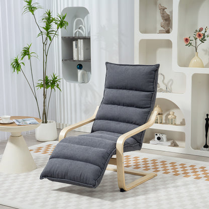 Dark Grey Wooden Bedroom Relax Armchair with Velvet Upholstery, Adjustable Footrest, Modern Design for Living Room and Lounge