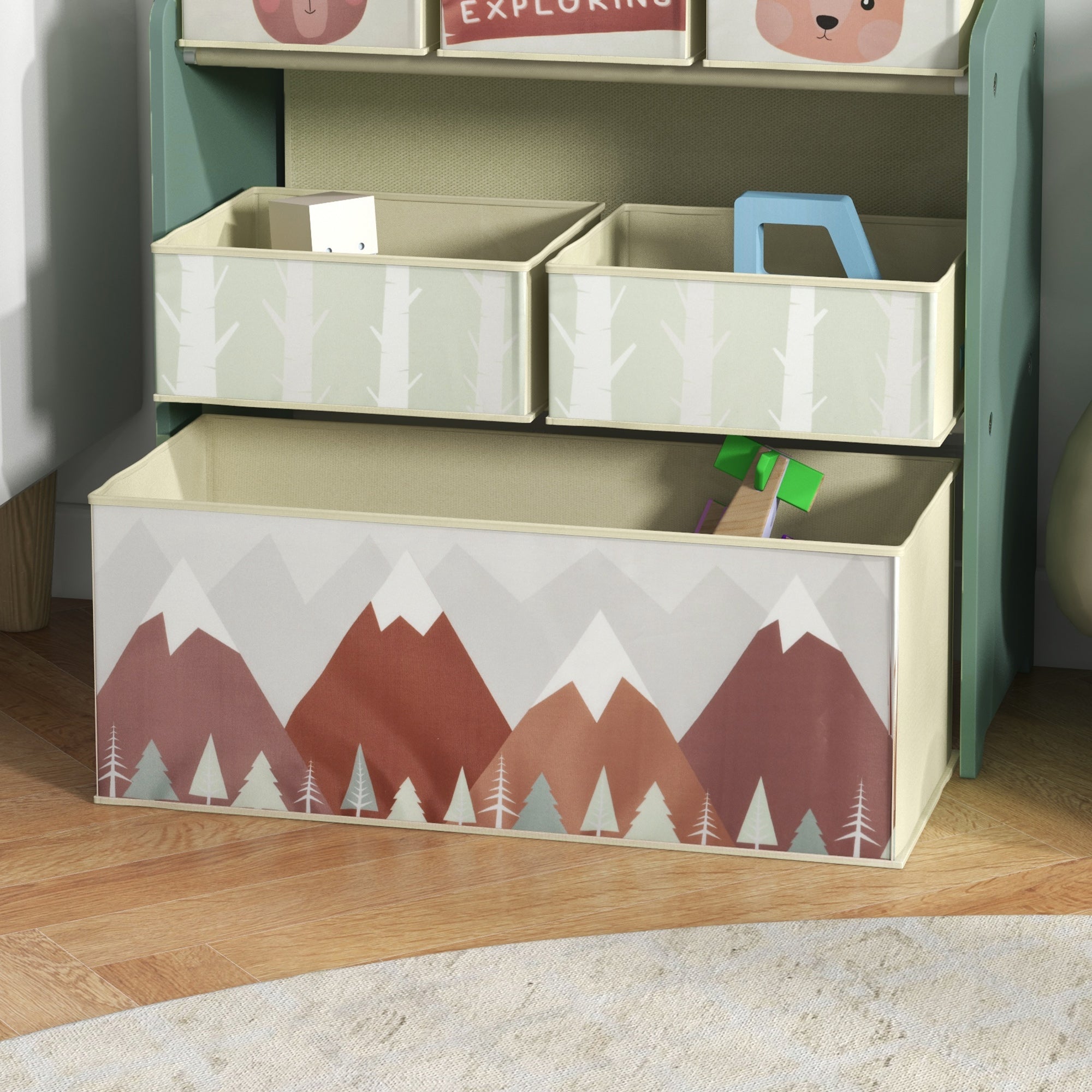 ZONEKIZ Children's Shelf with 6 Removable Storage Boxes, Toy Shelf, Bookshelf, Storage Shelf Children's Room Shelf for Children's Room 63 x 30 x 66 cm, Green