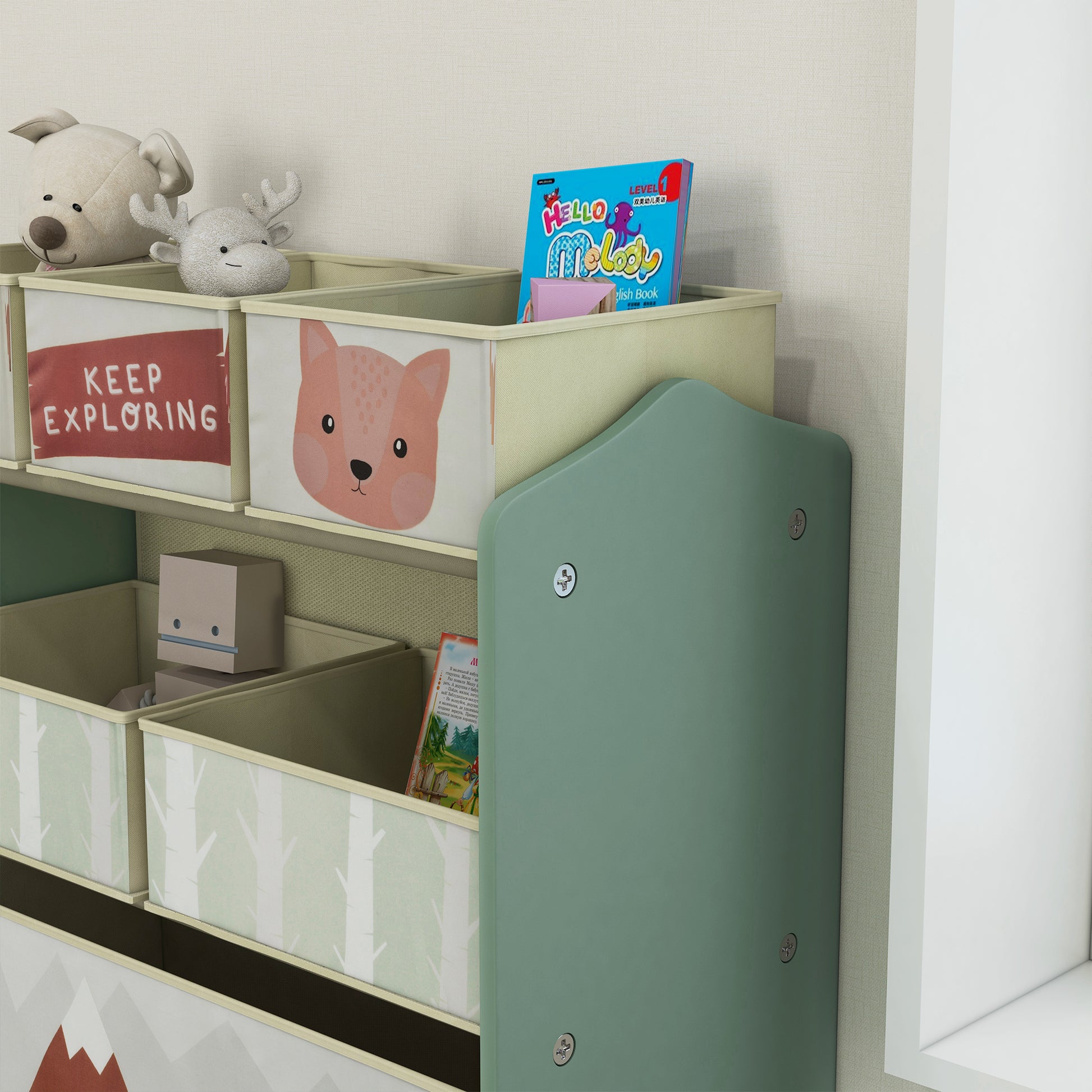 ZONEKIZ Children's Shelf with 6 Removable Storage Boxes, Toy Shelf, Bookshelf, Storage Shelf Children's Room Shelf for Children's Room 63 x 30 x 66 cm, Green