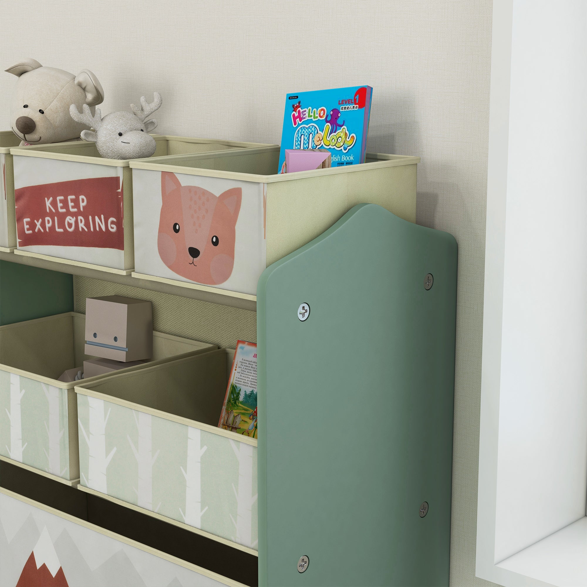ZONEKIZ Children's Shelf with 6 Removable Storage Boxes, Toy Shelf, Bookshelf, Storage Shelf Children's Room Shelf for Children's Room 63 x 30 x 66 cm, Green