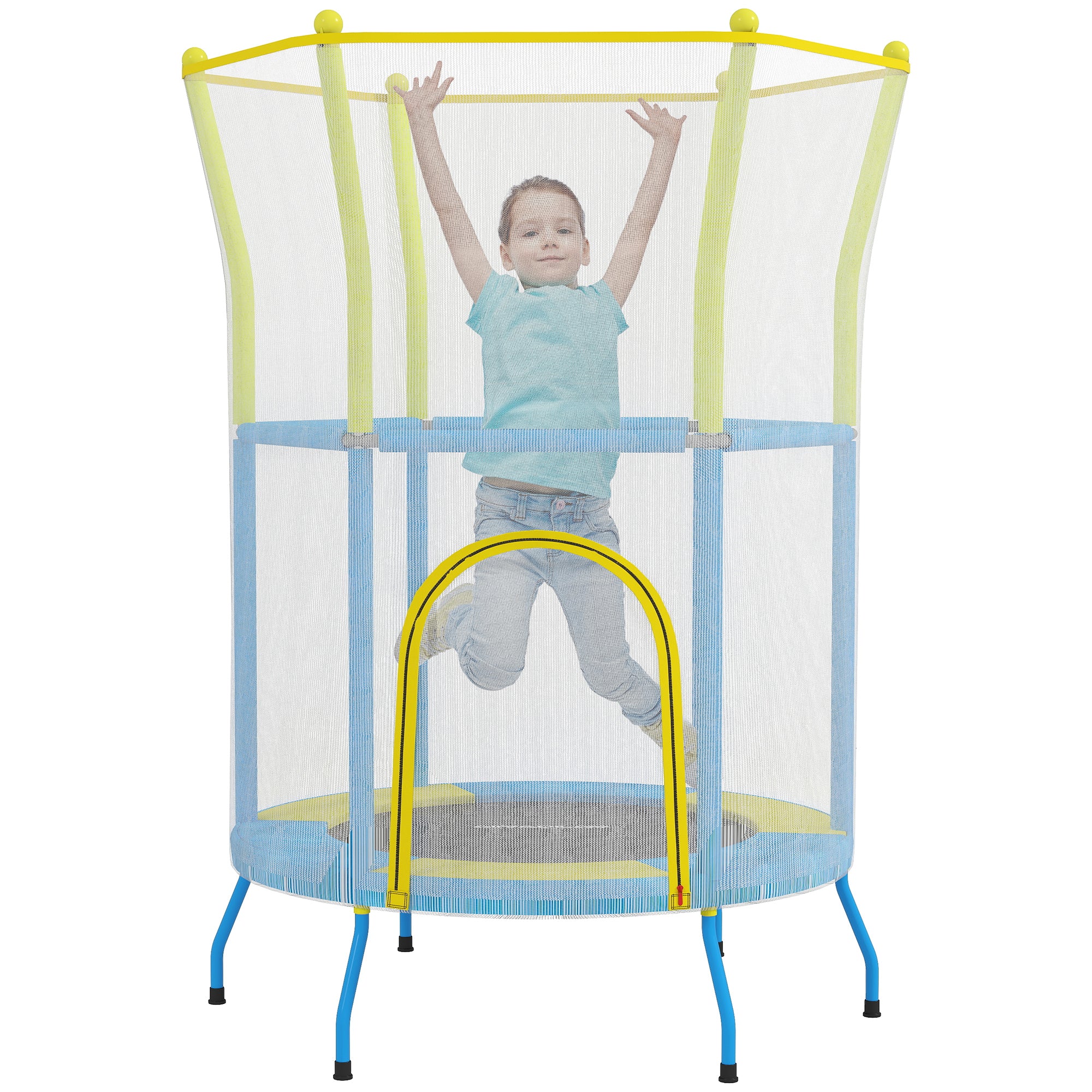Children's Trampoline Ø140x190 cm Kids Trampoline for 3-6 Year Olds with Safety Net Padded Bars 45 kg Load Capacity for Indoor Use Multicolor