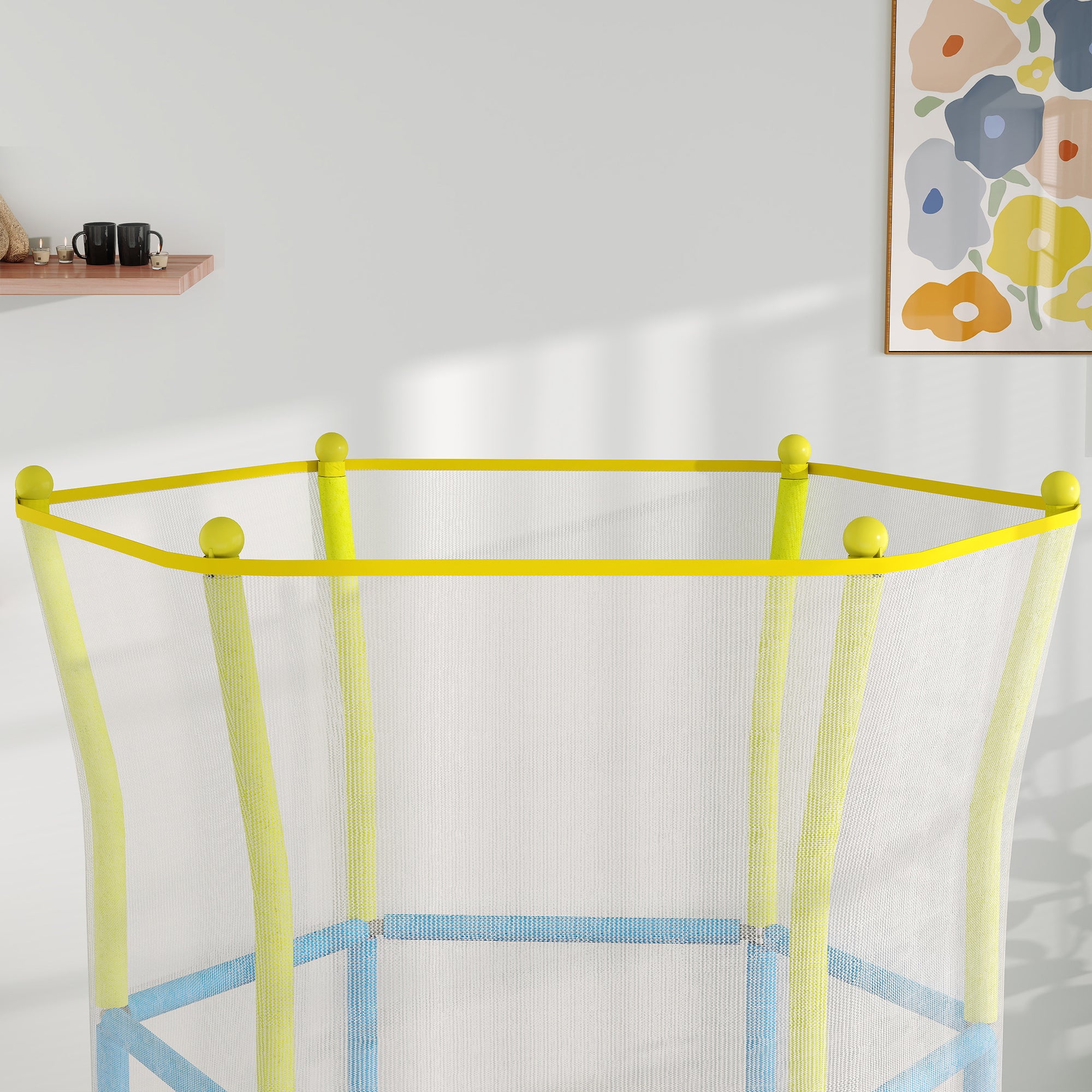 Children's Trampoline Ø140x190 cm Kids Trampoline for 3-6 Year Olds with Safety Net Padded Bars 45 kg Load Capacity for Indoor Use Multicolor