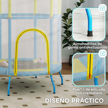 Children's Trampoline Ø140x190 cm Kids Trampoline for 3-6 Year Olds with Safety Net Padded Bars 45 kg Load Capacity for Indoor Use Multicolor