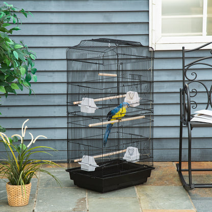 Bird Cage 46.5x35.5x92 cm Metal Birdcage with 4 Feeders 3 Perches Swing Removable Tray and Transport Handle for Parrot Canary Lovebird Black