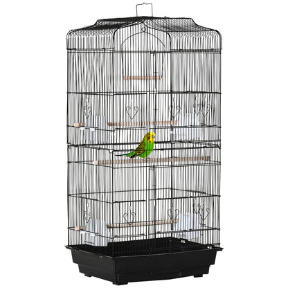 Bird Cage 46.5x35.5x92 cm Metal Birdcage with 4 Feeders 3 Perches Swing Removable Tray and Transport Handle for Parrot Canary Lovebird Black