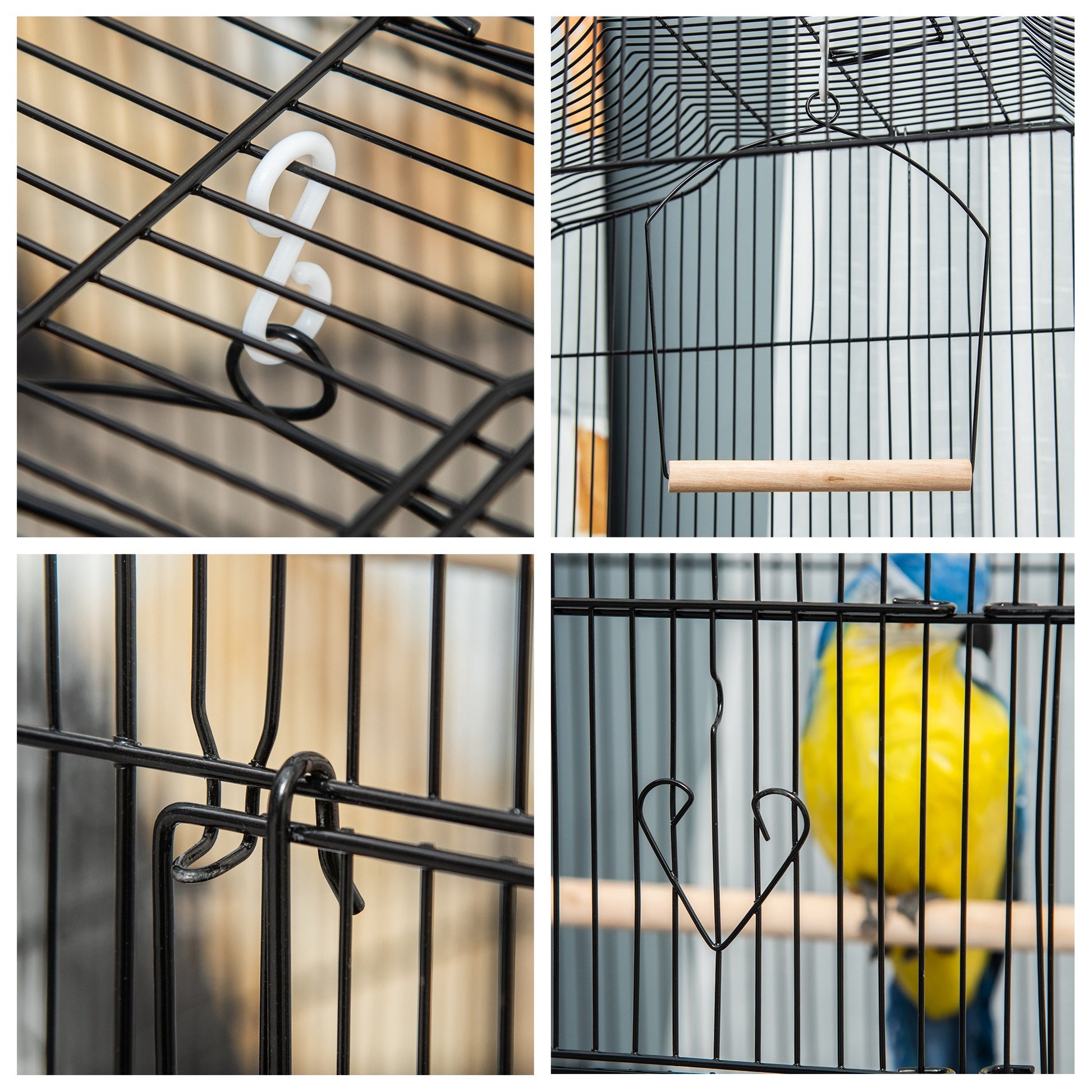 Bird Cage 46.5x35.5x92 cm Metal Birdcage with 4 Feeders 3 Perches Swing Removable Tray and Transport Handle for Parrot Canary Lovebird Black
