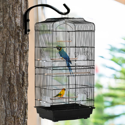 Bird Cage 46.5x35.5x92 cm Metal Birdcage with 4 Feeders 3 Perches Swing Removable Tray and Transport Handle for Parrot Canary Lovebird Black