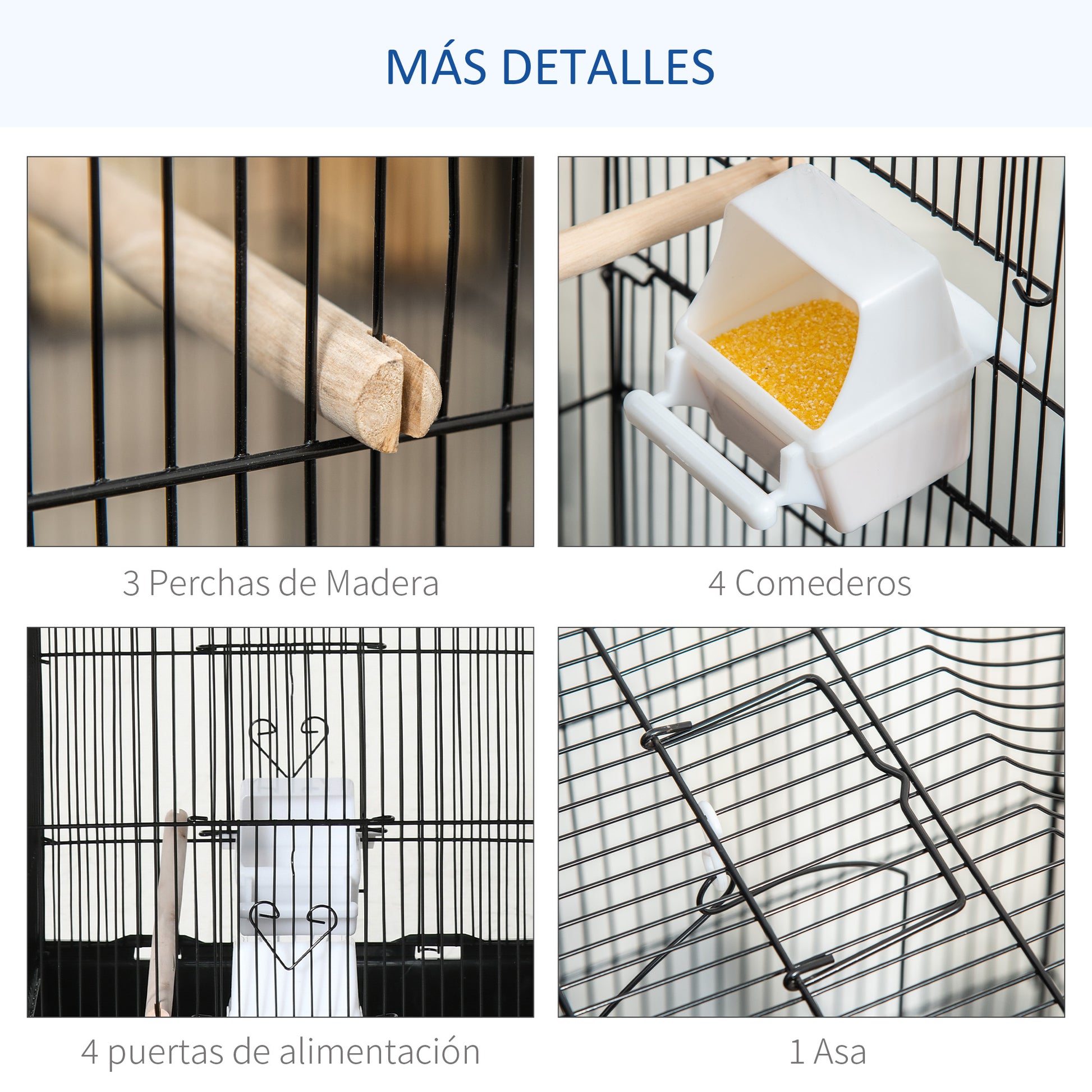 Bird Cage 46.5x35.5x92 cm Metal Birdcage with 4 Feeders 3 Perches Swing Removable Tray and Transport Handle for Parrot Canary Lovebird Black