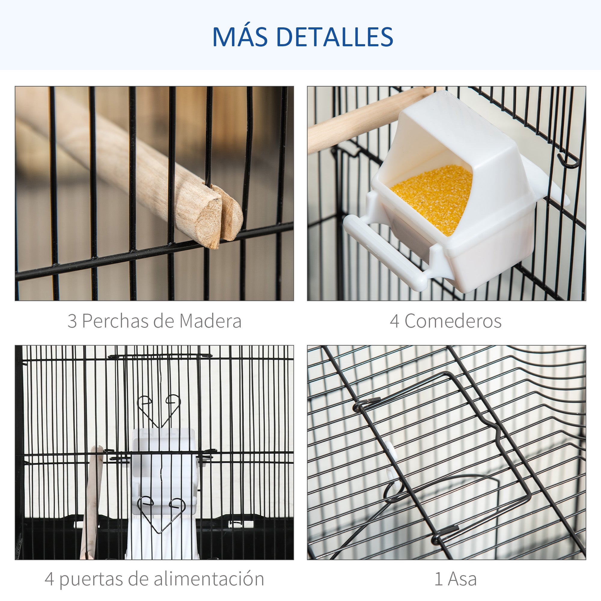 Bird Cage 46.5x35.5x92 cm Metal Birdcage with 4 Feeders 3 Perches Swing Removable Tray and Transport Handle for Parrot Canary Lovebird Black