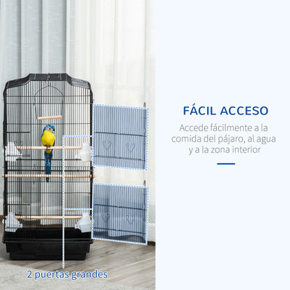 Bird Cage 46.5x35.5x92 cm Metal Birdcage with 4 Feeders 3 Perches Swing Removable Tray and Transport Handle for Parrot Canary Lovebird Black