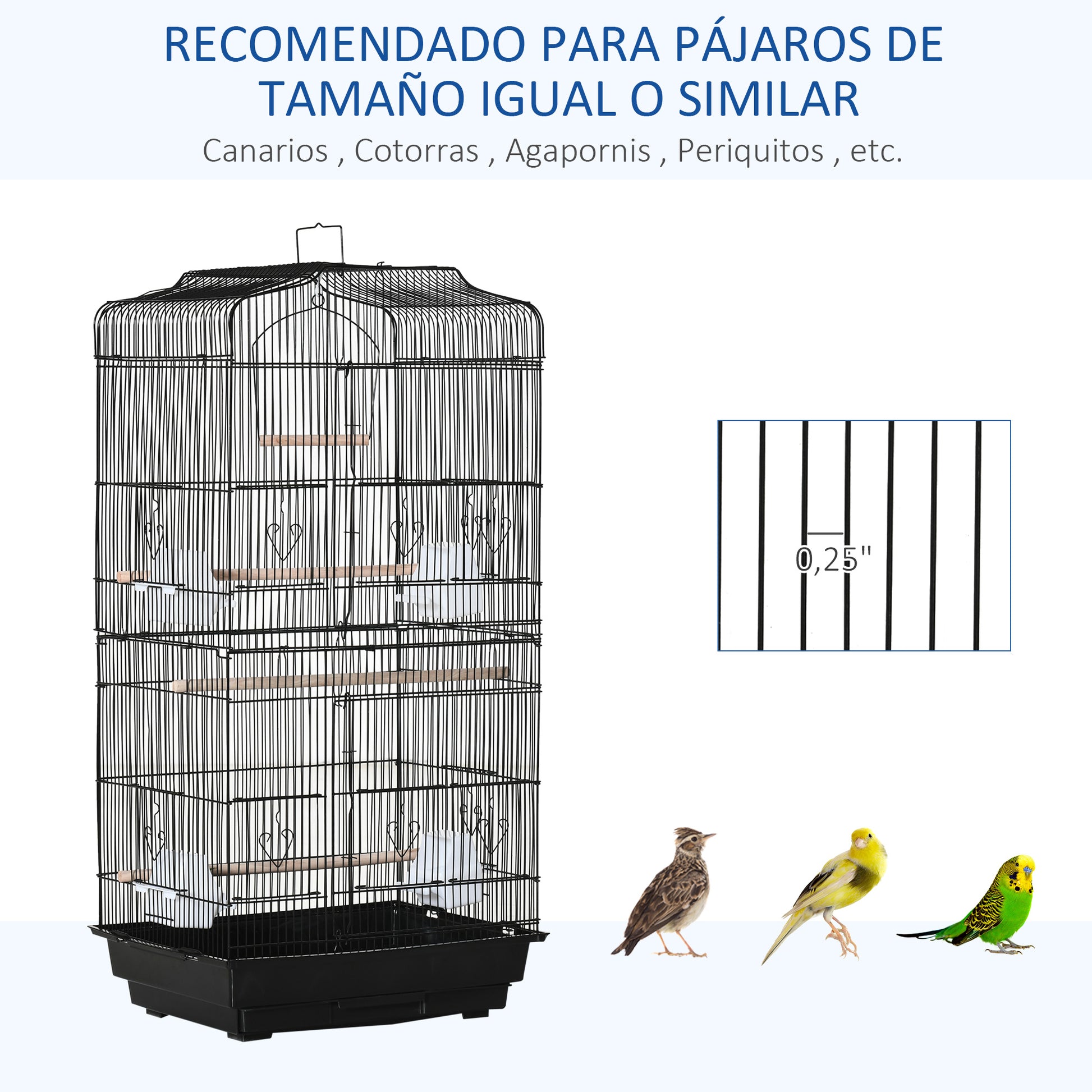 Bird Cage 46.5x35.5x92 cm Metal Birdcage with 4 Feeders 3 Perches Swing Removable Tray and Transport Handle for Parrot Canary Lovebird Black