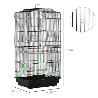 Bird Cage 46.5x35.5x92 cm Metal Birdcage with 4 Feeders 3 Perches Swing Removable Tray and Transport Handle for Parrot Canary Lovebird Black