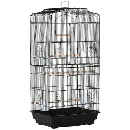 Bird Cage 46.5x35.5x92 cm Metal Birdcage with 4 Feeders 3 Perches Swing Removable Tray and Transport Handle for Parrot Canary Lovebird Black