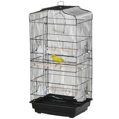 Bird Cage 46.5x35.5x92 cm Metal Birdcage with 4 Feeders 3 Perches Swing Removable Tray and Transport Handle for Parrot Canary Lovebird Black