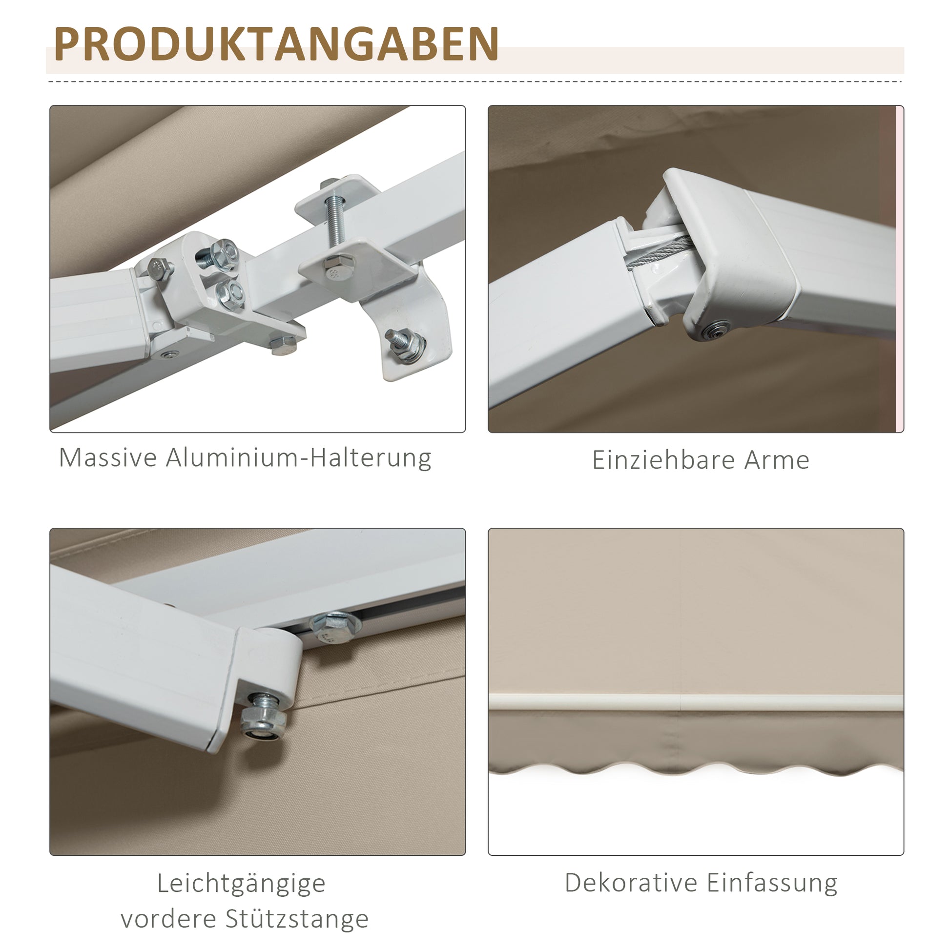 Manual Retractable Cassette Awning Awning 3.95m with Hand Crank Balcony Awning Sunshade Wall Mount Balcony Aluminum White+Beige 395 x 245 cm