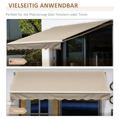 Manual Retractable Cassette Awning Awning 3.95m with Hand Crank Balcony Awning Sunshade Wall Mount Balcony Aluminum White+Beige 395 x 245 cm