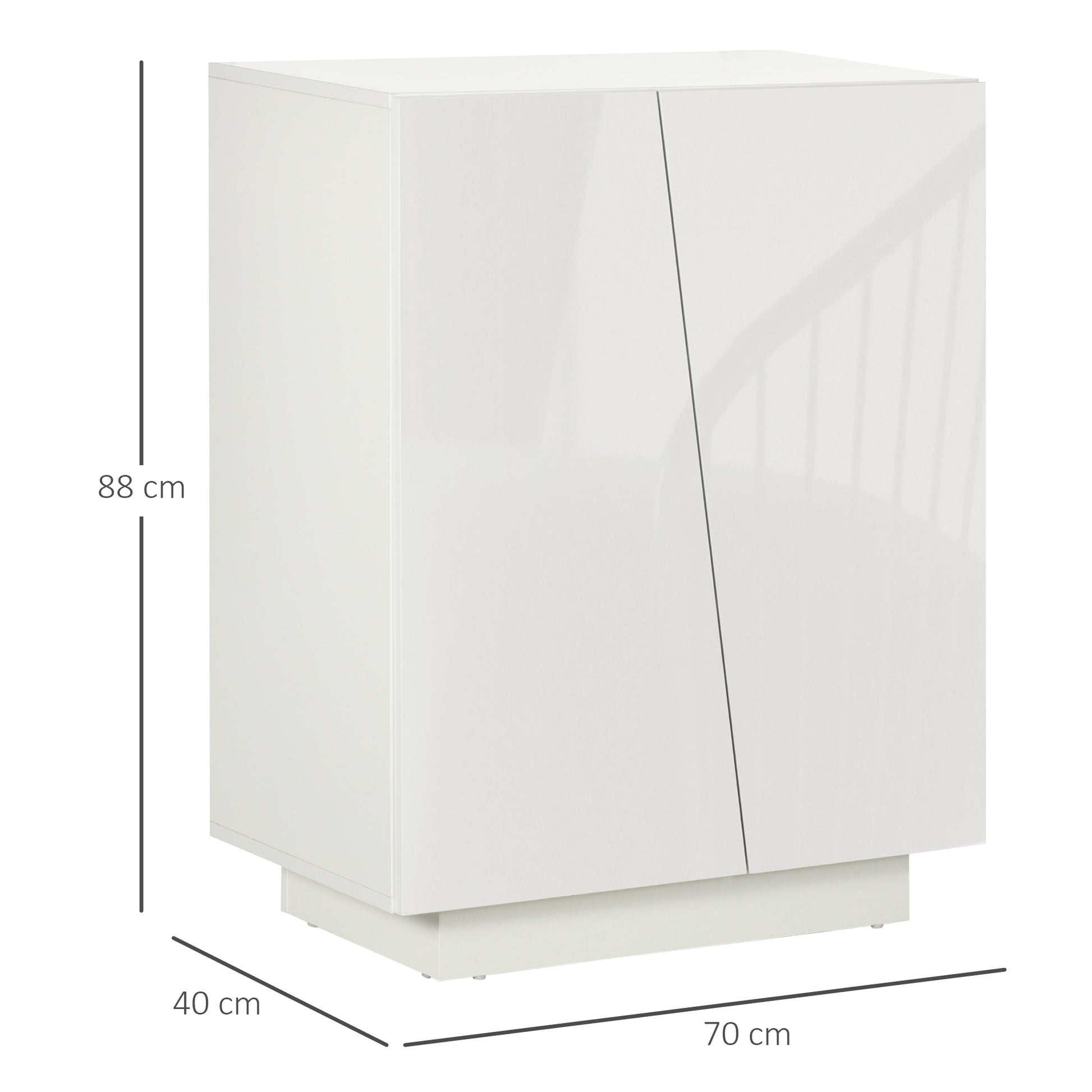 White Living Room Sideboard with 2 High Gloss Doors and Adjustable Shelves for Bedroom Kitchen Dining Room Hallway 70x40x88 cm