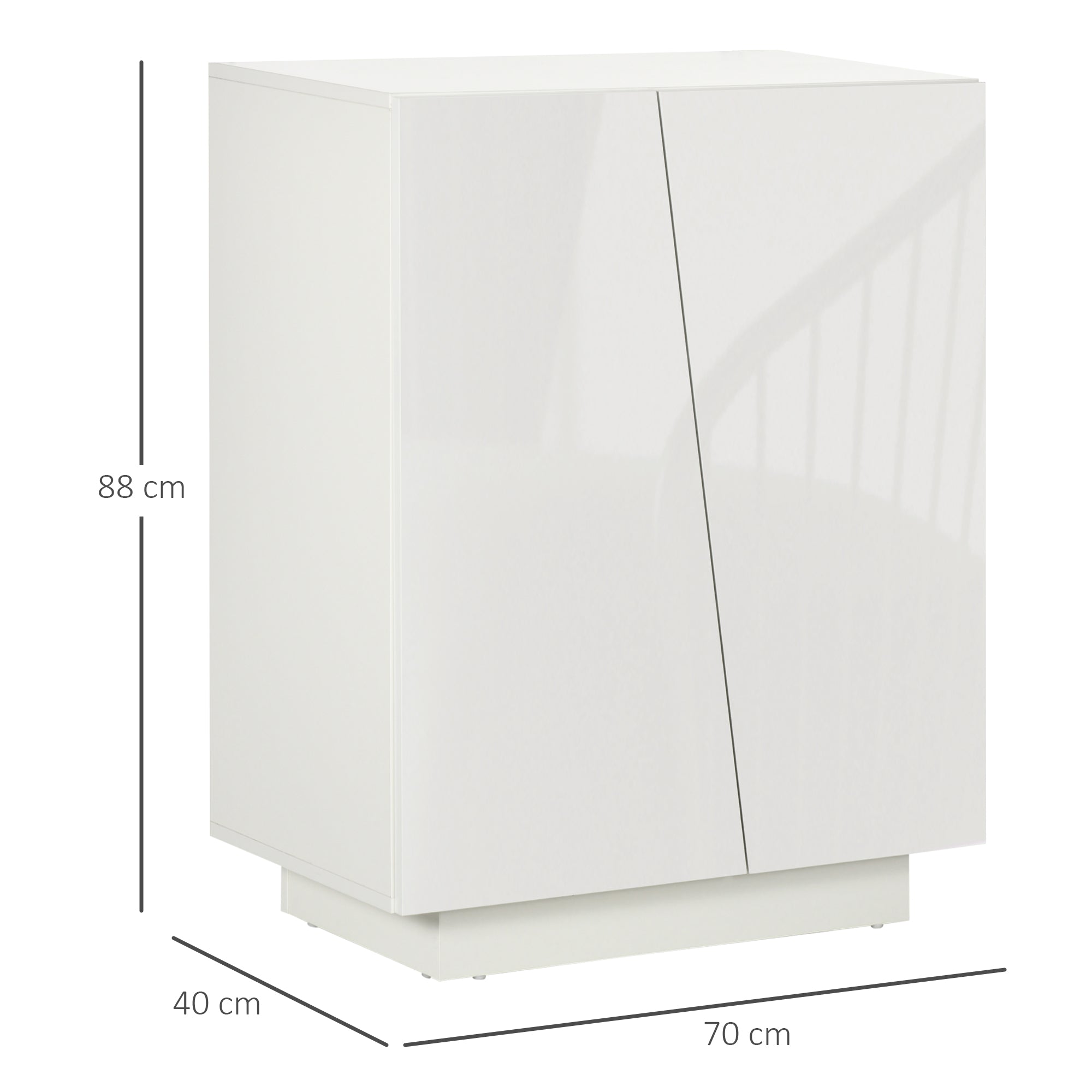 White Living Room Sideboard with 2 High Gloss Doors and Adjustable Shelves for Bedroom Kitchen Dining Room Hallway 70x40x88 cm