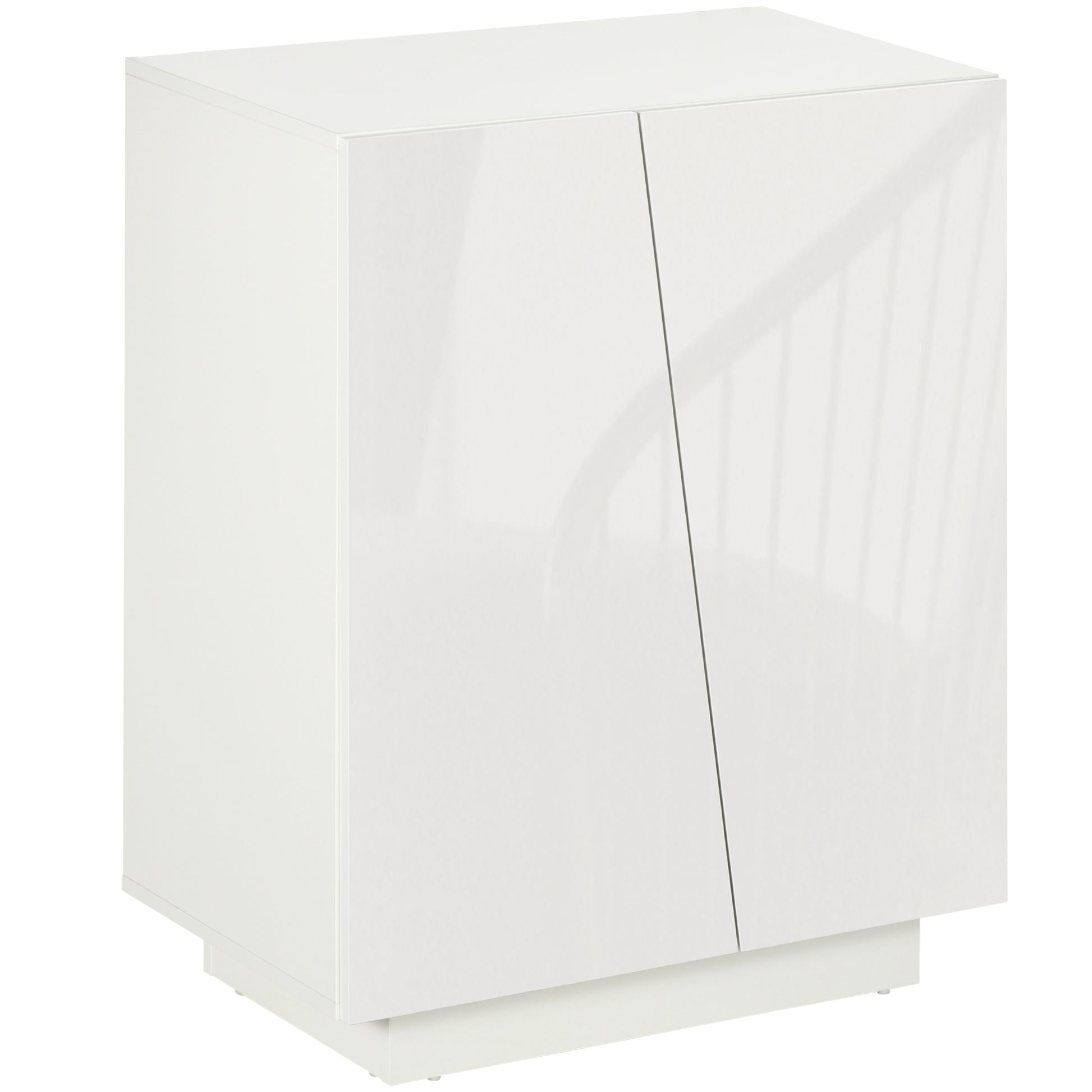 White Living Room Sideboard with 2 High Gloss Doors and Adjustable Shelves for Bedroom Kitchen Dining Room Hallway 70x40x88 cm