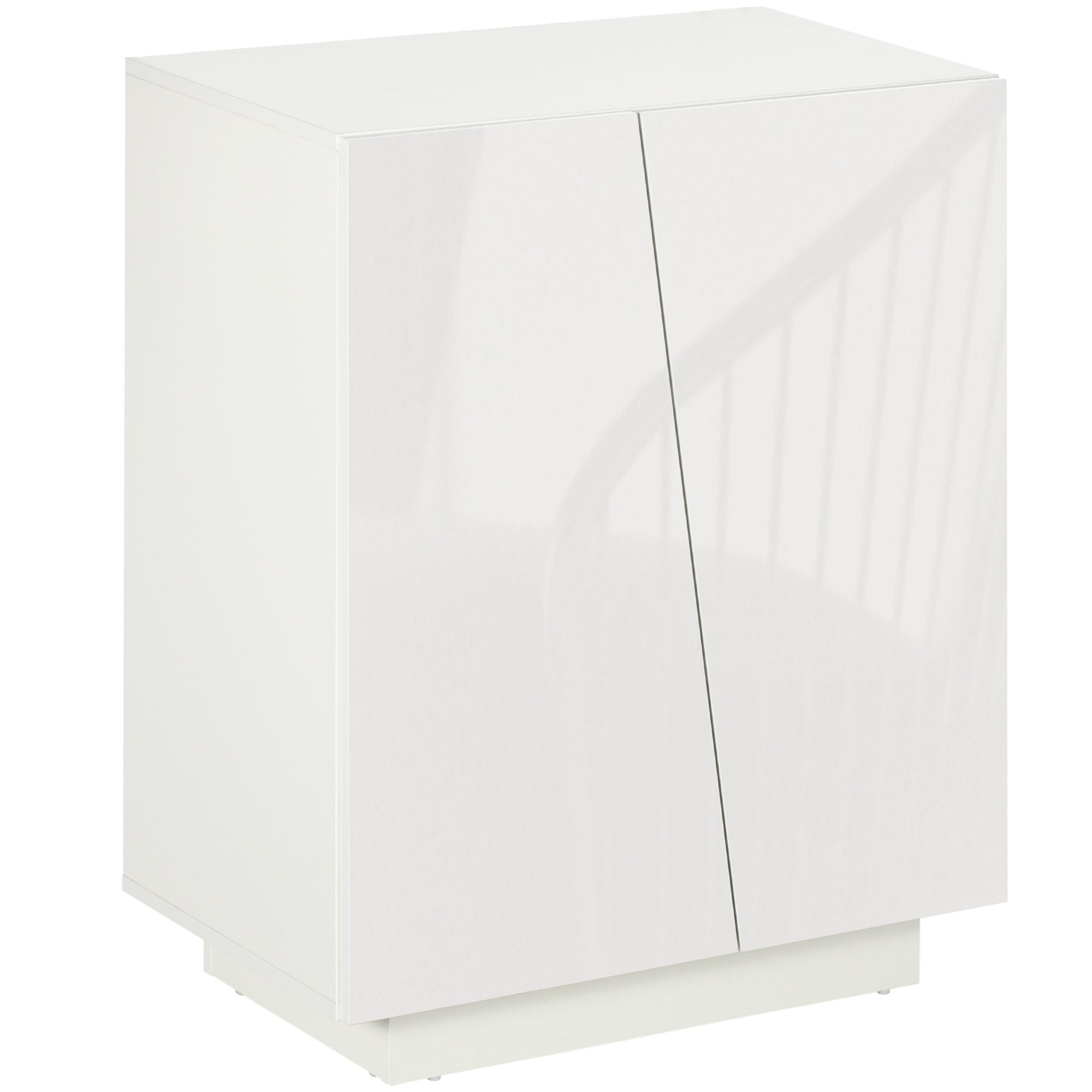 White Living Room Sideboard with 2 High Gloss Doors and Adjustable Shelves for Bedroom Kitchen Dining Room Hallway 70x40x88 cm