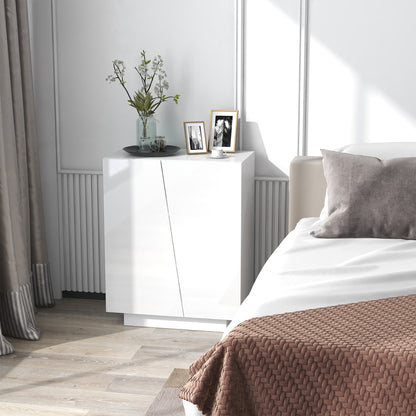 White Living Room Sideboard with 2 High Gloss Doors and Adjustable Shelves for Bedroom Kitchen Dining Room Hallway 70x40x88 cm