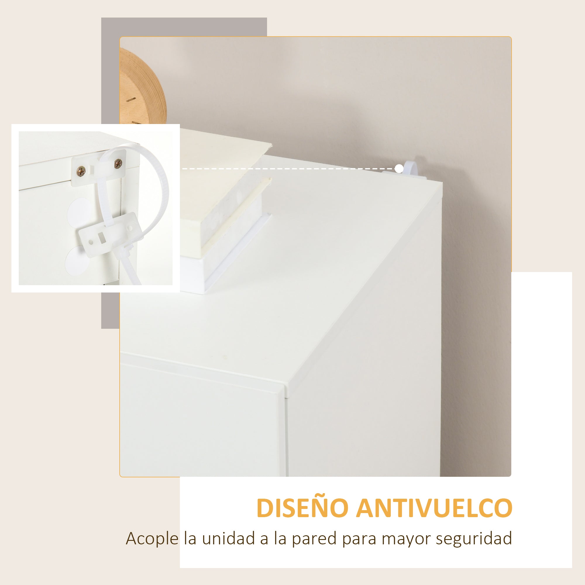 White Living Room Sideboard with 2 High Gloss Doors and Adjustable Shelves for Bedroom Kitchen Dining Room Hallway 70x40x88 cm
