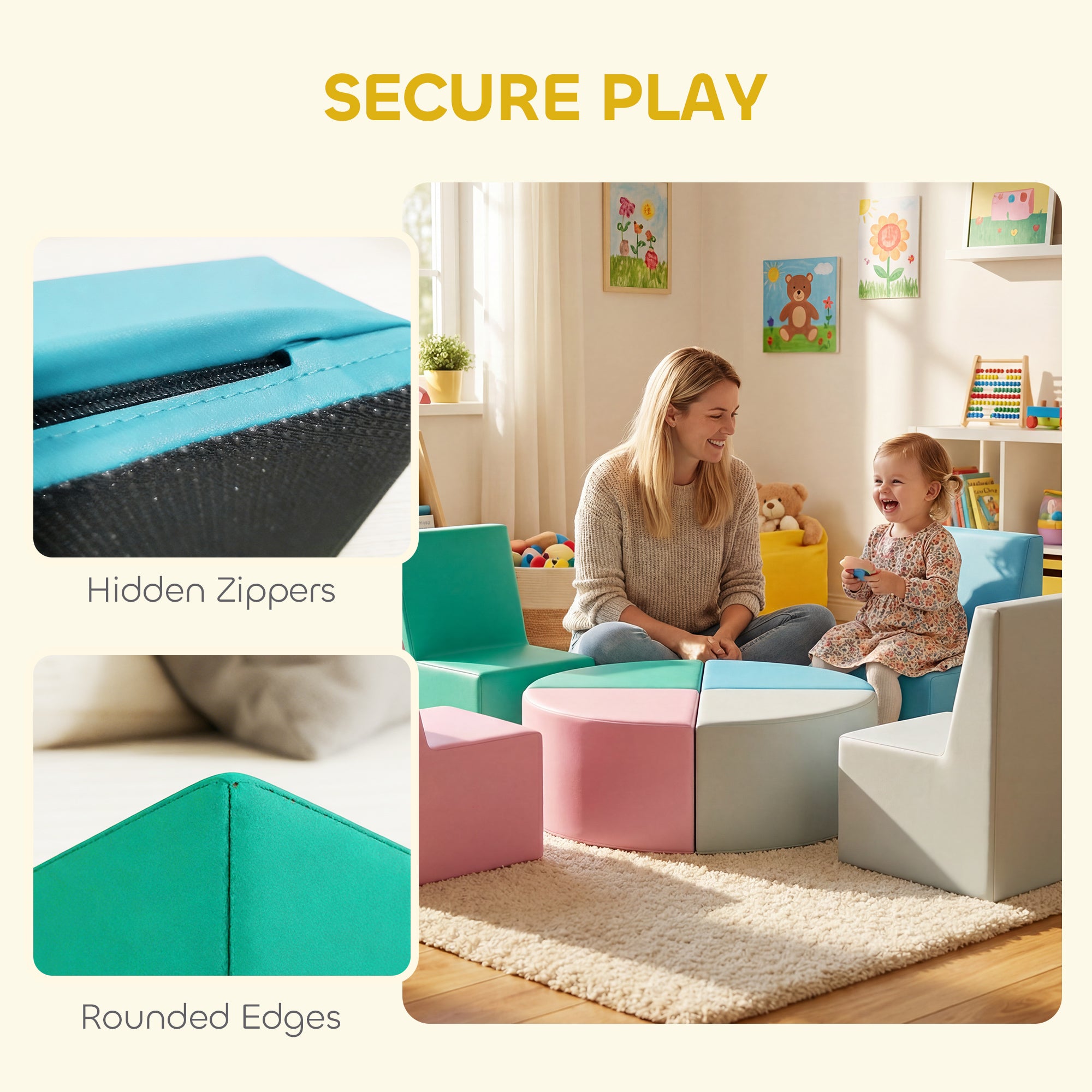 8-Piece Soft Foam Building Blocks for Kids — Table & Stool Design, PU Foam Blocks for Babies & Toddlers, Multicolor