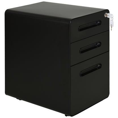 Mobile File Cabinet with 3 Drawers, Lockable Office Cabinet with Hanging File Drawer, Storage, Steel, 39 x 48 x 59 cm Black