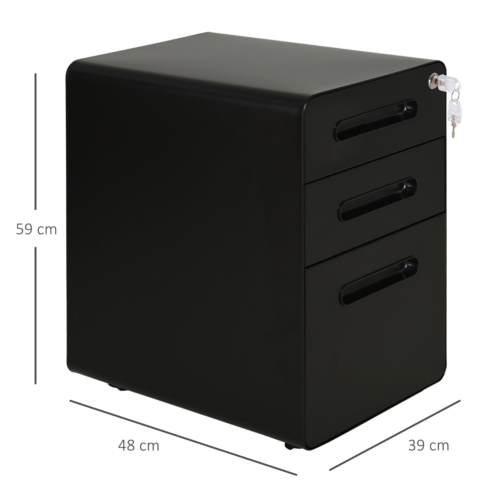 Mobile File Cabinet with 3 Drawers, Lockable Office Cabinet with Hanging File Drawer, Storage, Steel, 39 x 48 x 59 cm Black