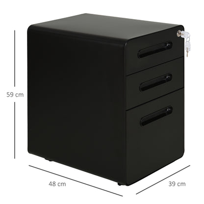 Mobile File Cabinet with 3 Drawers, Lockable Office Cabinet with Hanging File Drawer, Storage, Steel, 39 x 48 x 59 cm Black